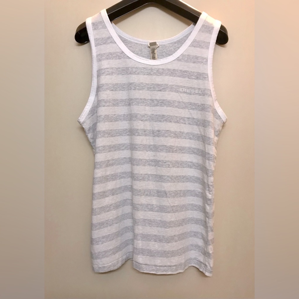 Vintage Diesel White & Silver Grey Faded Striped Tank